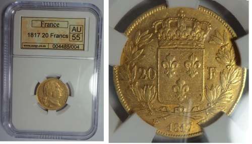 France: Louis XVIII, Gold 20 Francs 1817, Sangs  AU55