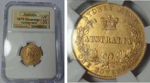 Australia, Sydney Mint, Gold Sovereign 1870 Sangs VF35