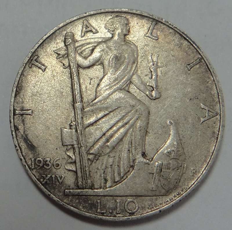 Italy: Vittore Emanuele: Silver 10 Lira 1936 (Scarce)