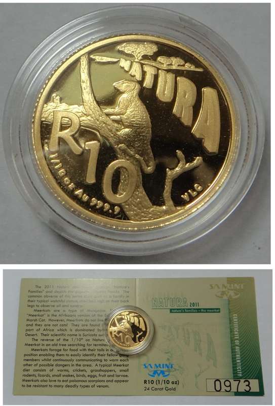 RSA: Proof Gold 1/10th Natura of 2011 (The Meerkat)