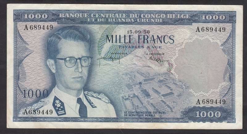 Belgian Congo: 1000 Francs of 15.09.1958