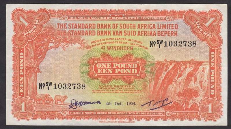 South West Africa (Windhoek) Standard Bank 1 Pound 4 Oct 1954