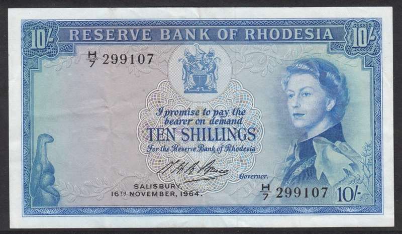 Reserve Bank of Rhodesia: 10 Shillings of 16 Nov 1964