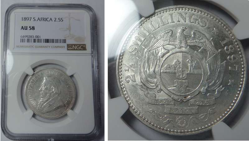 Paul Kruger ZAR: Silver Half Crown (2/6-) of 1897. NGC AU 58