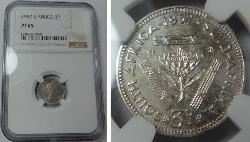 Union of South Africa: Three Pence 1957, NGC PF 65
