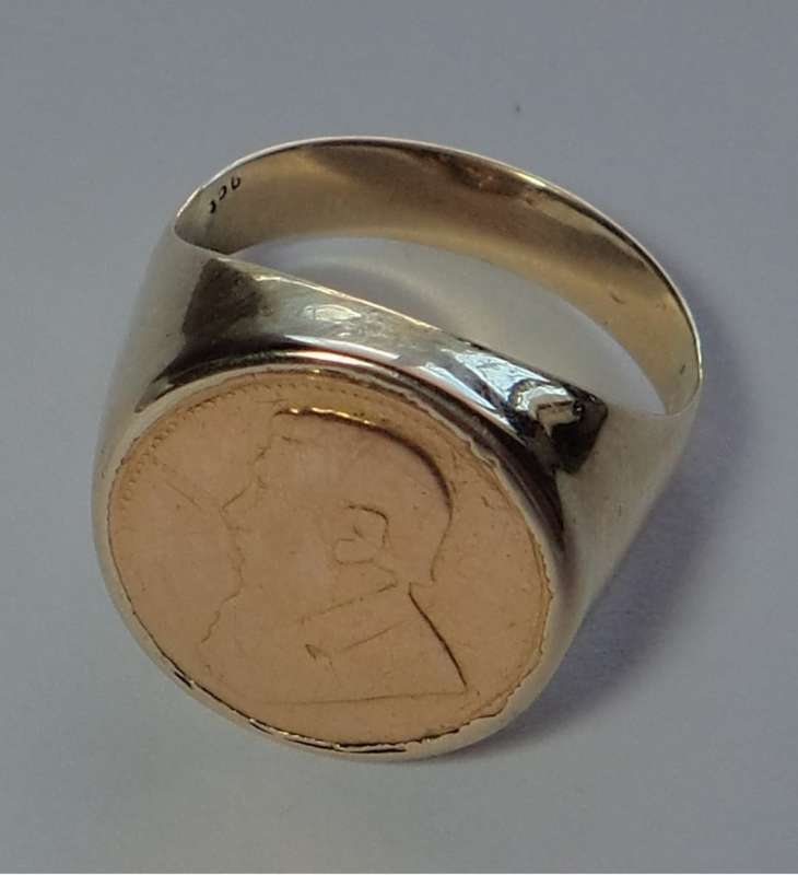 Sammy Marks Gold Replica Tickey 1898  (22ct Gold) set in Gold Ring