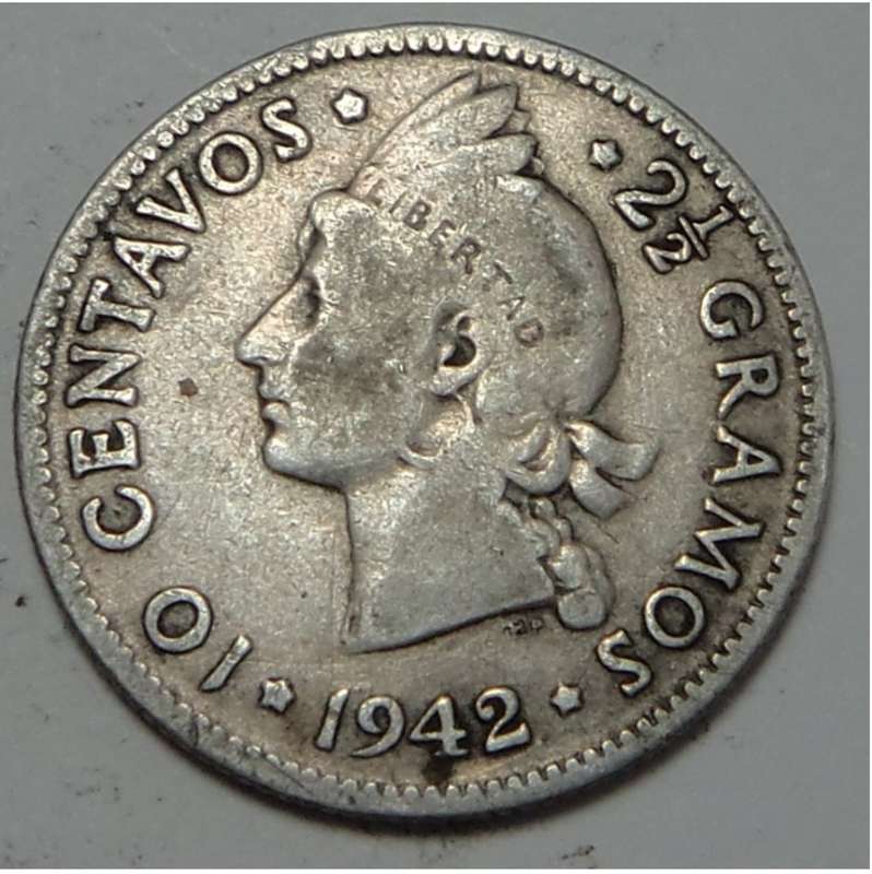 Dominican Republic: silver 10 Centavos 1942