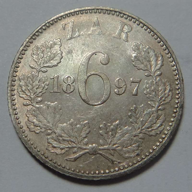 Paul Kruger ZAR Sixpence 1897 (aUNC to UNC)