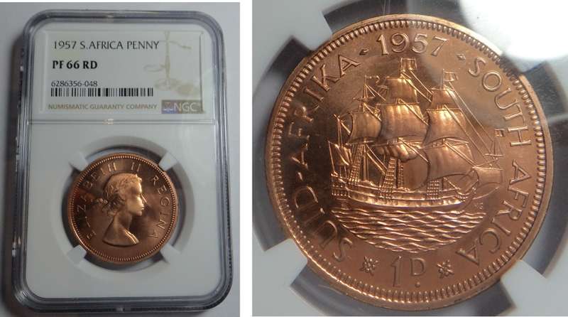 Union of SA: Penny 1957: NGC PF 66 RD