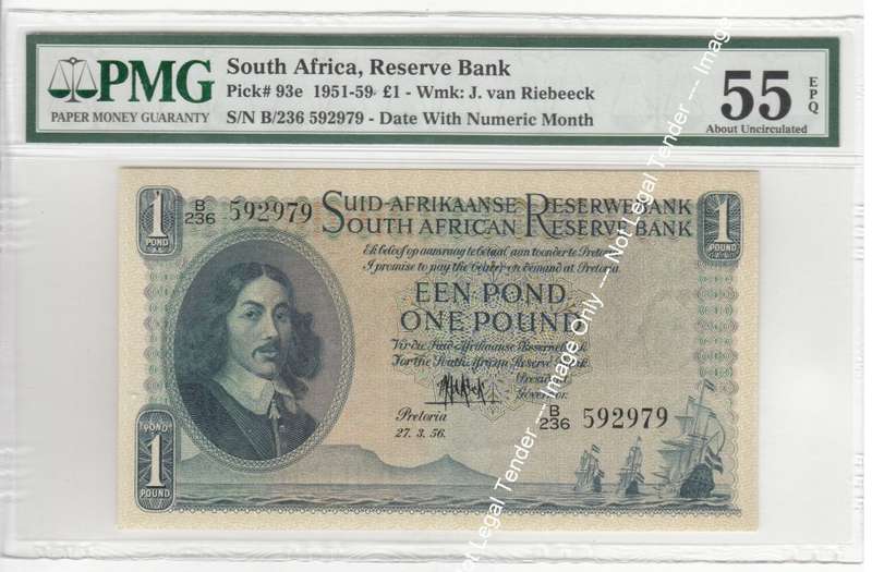 Union of SA: One Pound 27.3.1956: PMG 55 AU (2 available)