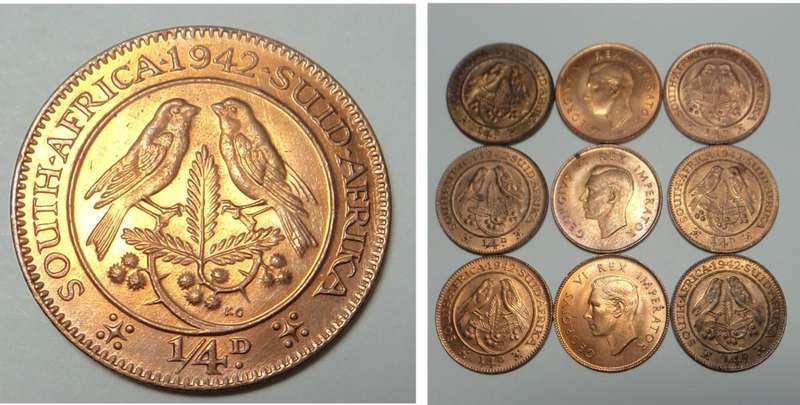 Union of South Africa: 9 x UNC Farthings of 1942