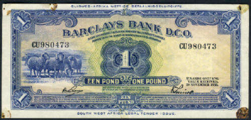 Barclays Bank: South West Africa: One Pound: 1958