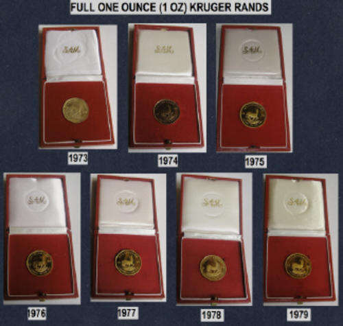 Full KRUGER RAND (One Ounce) : Seven (7) available from the 1970s. Bid PER KRUGER RAND.