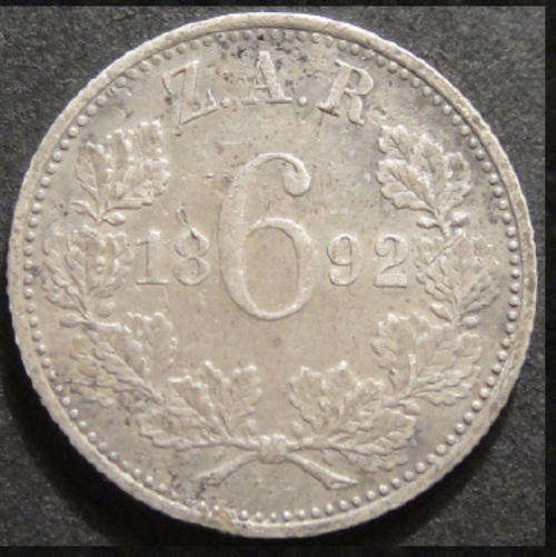 PAUL KRUGER Z.A.R. Sixpence (silver 6d) of 1892