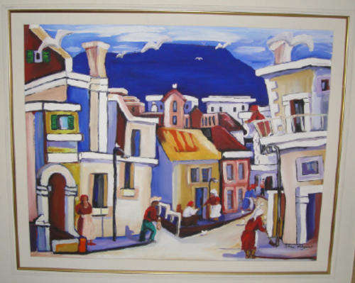 Original Johan Welgemoed oil on canvas (80 cm x 70 cm): Bo-Kaap Scene