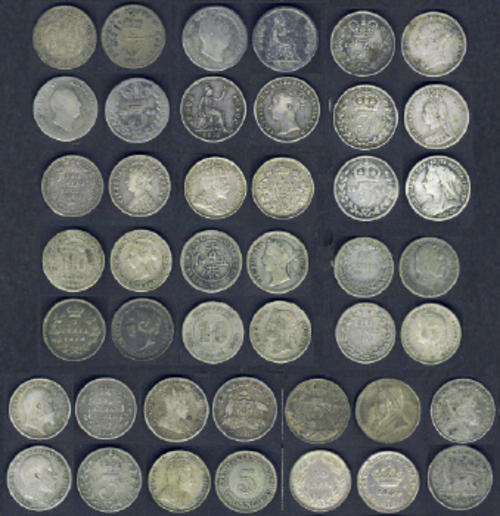 Twenty-Two (22) SILVER Tickies (Victorian, ZAR, Edwardian etc. from 1822 to 1910) Bid per coin