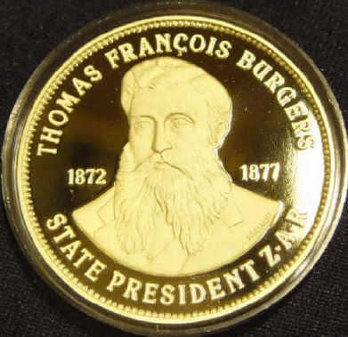 BURGERSPOND Commemorative Crown-sized Medallion (Z.A.R.) struck in 18-carat SOLID GOLD ...