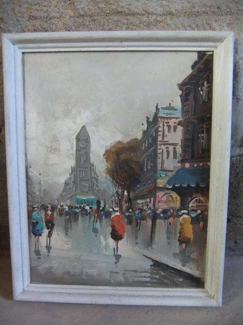 Original oil painting of street scene