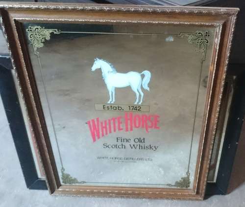 Old vintage framed White Horse mirror as per attached photo