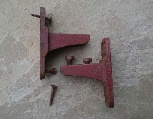 Pair of vintage bed head 'EDBLO' steel brackets