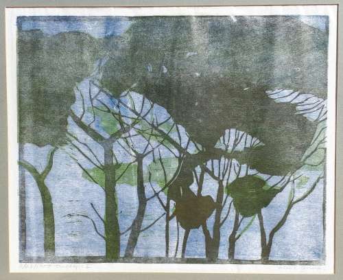 ALICE GOLDIN - Original woodblock art work - 1977, TREE TOPS II - 3/20
