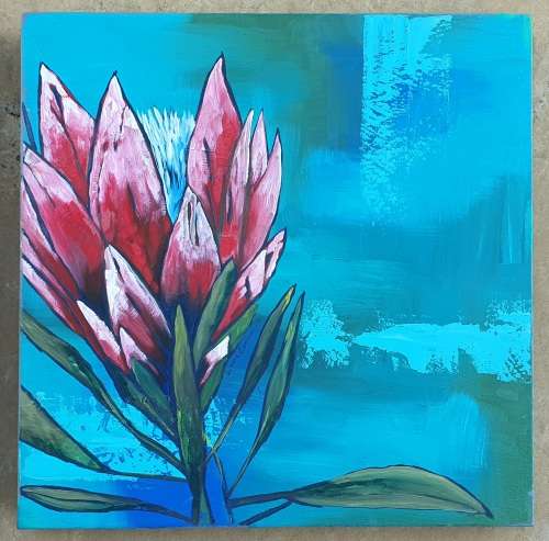 2x Original oil paintings of a King Protea by LIZAME COETZEE