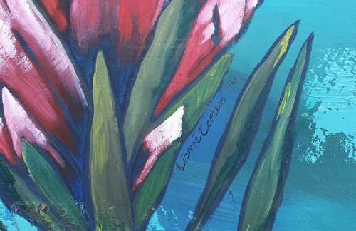 2x Original oil paintings of a King Protea by LIZAME COETZEE