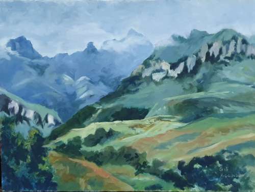 Original acrylic painting by GILL HIGGINSON - Drakensberg mountains