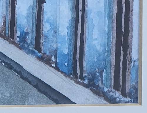 Original framed watercolour painting of a street scene