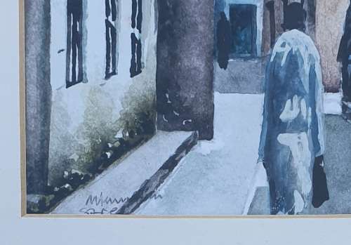 Original framed watercolour painting of a street scene