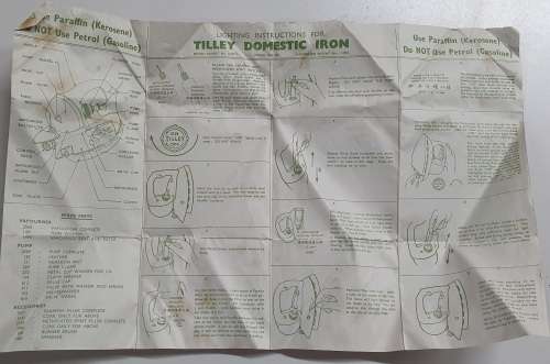 Vintage TILLEY model D.N. 250 domestic Iron - made in England with users manual as per photos