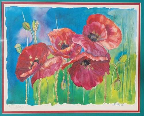 Framed limited addition print of flowers by HETTIE SAAIMAN as per photo