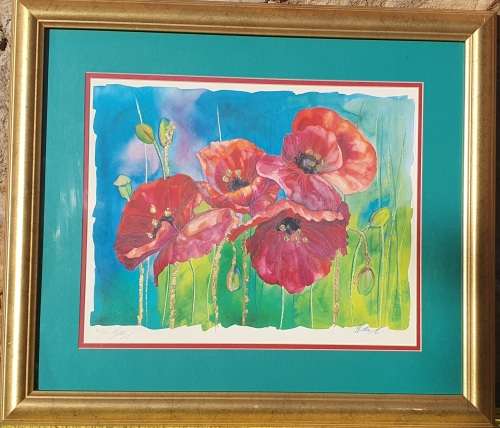 Framed limited addition print of flowers by HETTIE SAAIMAN as per photo