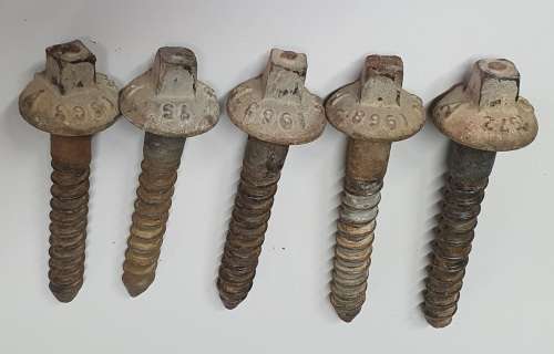 5 Vintage SAR railway steel sleeper bolts as per photo