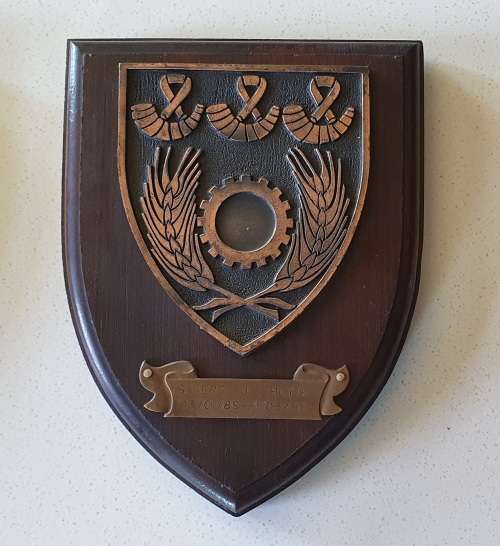 SADF emblem on wooden shield as per photo.