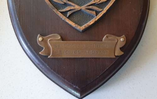 SADF emblem on wooden shield as per photo.