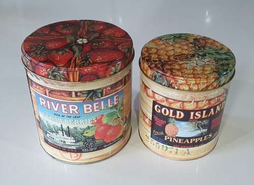 River Belle and Gold Island tins as per photos