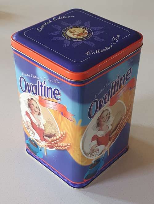 Ovaltine tin with recipe pamphlet as per photos