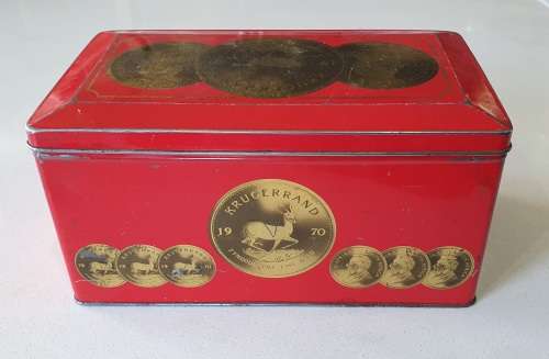 PYOTTS biscuits tin with 1970 Krugerrand image as per photos