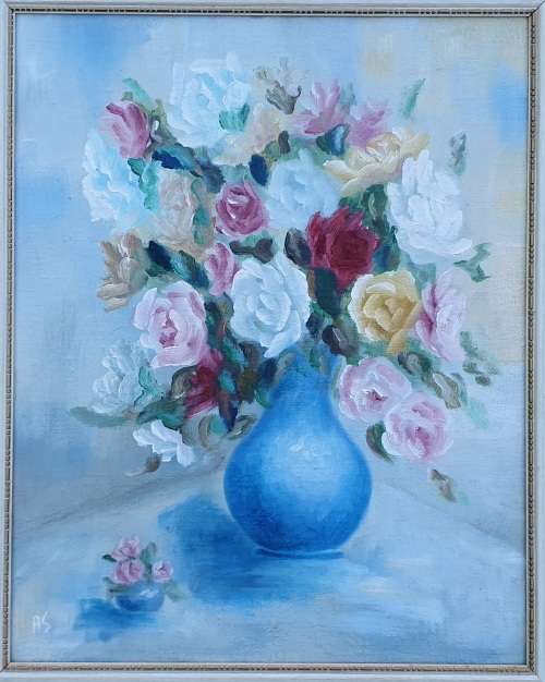 Original framed oil painting signed A.S. as per photos