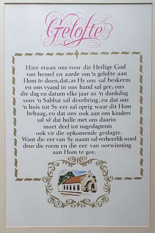 Framed GELOFTE 16 Desember van die Afrikanervolk, as per photos