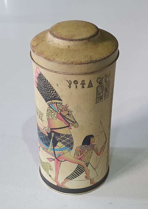 Egyptian motive tin of a Pharaoh as per photos