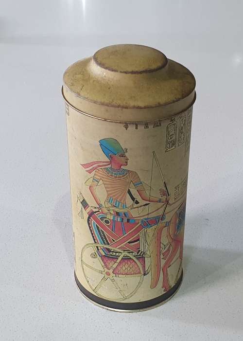 Egyptian motive tin of a Pharaoh as per photos