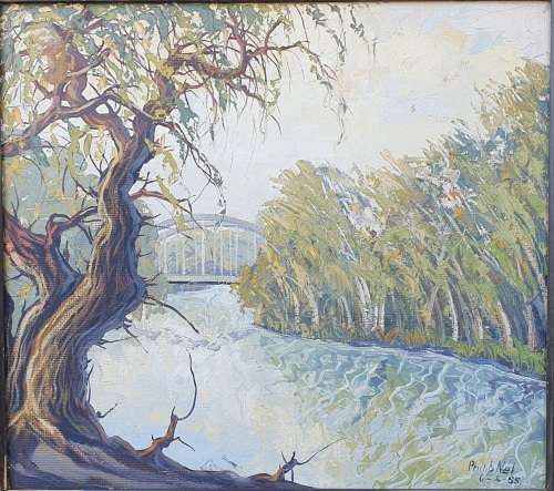 Oil painting by PHILLIP NEL (Valsriver near Kroonstad) as per photos