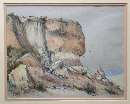 Pastel painting by DIANA REED, Sandstone rock-face - Jouberts Vlei - Clarens, as per photos