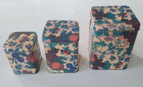 3 Flower and fruit tins - one lot - as per photos