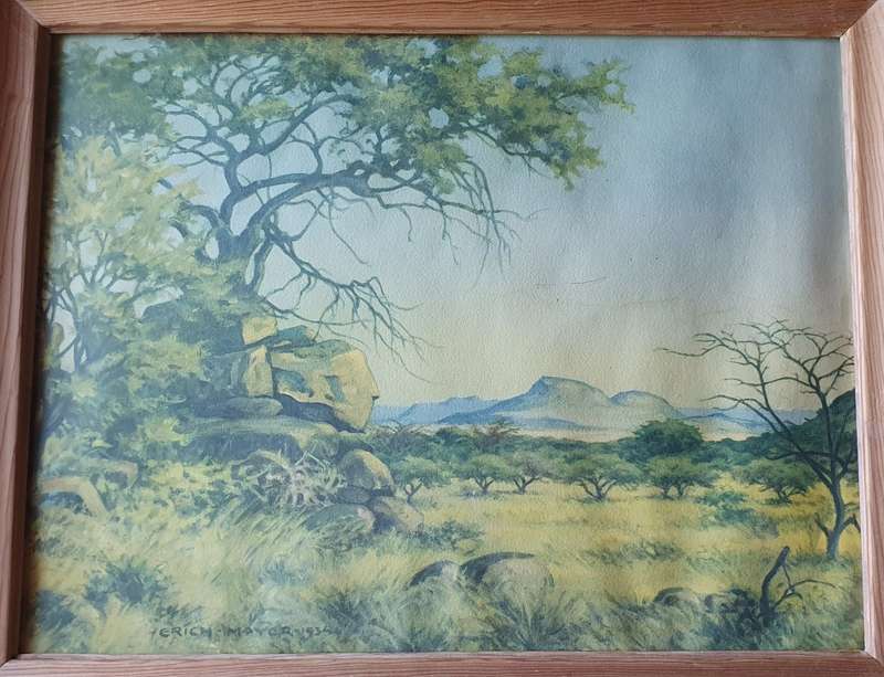 Framed Erich Mayer print in a vintage wooden frame as per photo