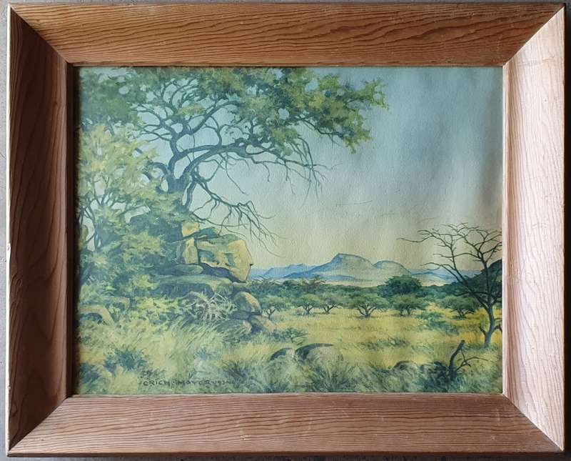 Framed Erich Mayer print in a vintage wooden frame as per photo