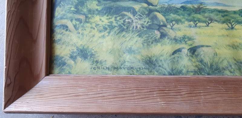 Framed Erich Mayer print in a vintage wooden frame as per photo