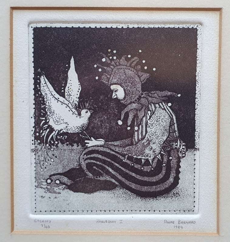 Framed ANINE BARNARD etch as per photo